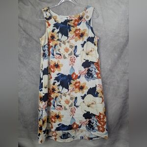 Charlie B Small 100% Linen Hi-Lo Dress Sleeveless Bold Floral Pristine